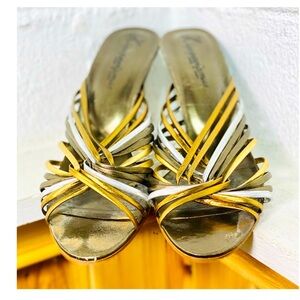 Vintage Hipoppotamus Made in Brazil Leather Metallic Heels/Sandals Size 8